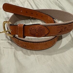 ZEP Pro fishing Brown Leather & Tan Canvas Men's Belt with Gold-Tone Buckle